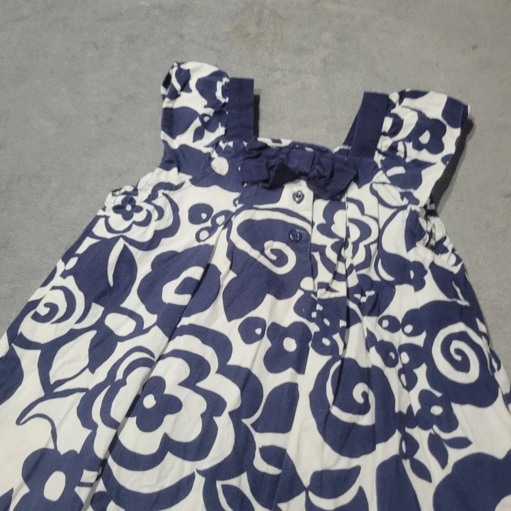 Gymboree Dress Girls 5T Navy White Floral Bow Front Cotton Sun Dress 12215